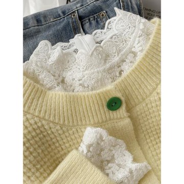 白色蕾絲打底衫女秋冬洋氣毛衣內搭紗衣高端小衫立領高級網紗上衣