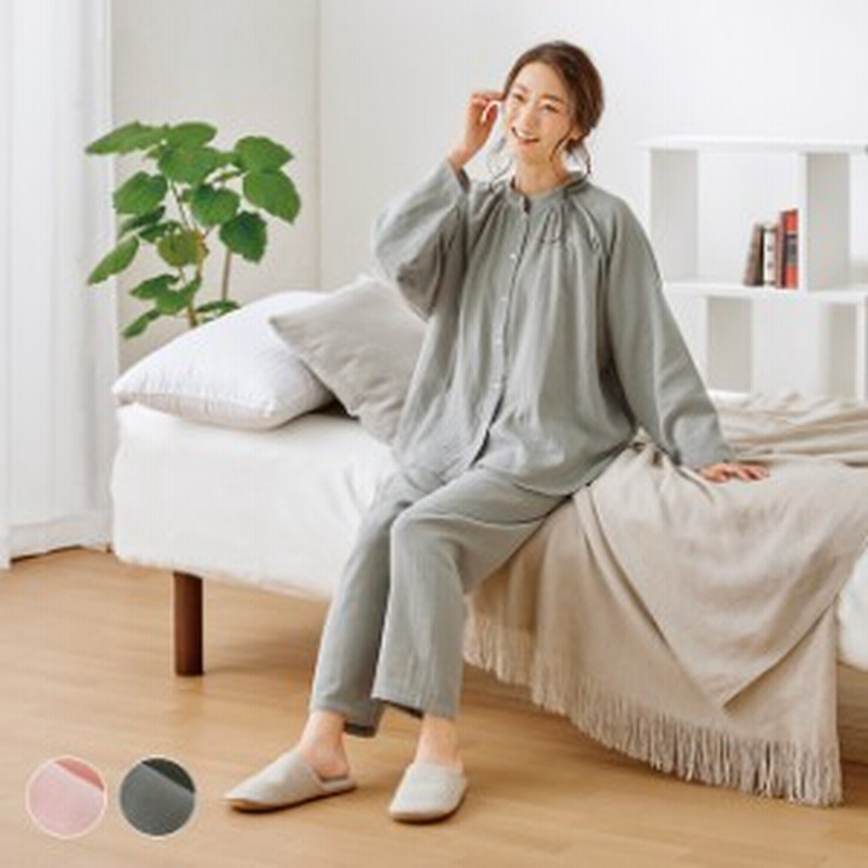 ダブルガーゼ うるふわパジャマ パジャマ レディース シンプル かわいい 長袖 冬 暖かい あったかい 襟無し コットン 綿 通販 Lineポイント最大1 0 Get Lineショッピング
