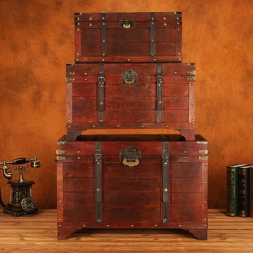 復古大木箱子特大號家用床底衣服整理儲物箱老帶鎖收納箱櫥窗道具