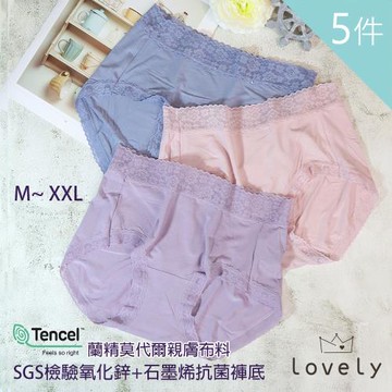 Lovely蘿芙妮 蘭精莫代爾特柔抑菌蕾絲內褲5件組