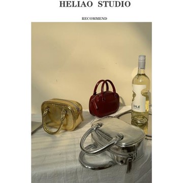 【HELIAO】手提包高級感洋氣銀色包包復古波士頓包百搭單肩斜挎女