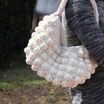 雲朵飄飄x半月包丨手工編織 雲朵包 肩背包 手提包-奶白色