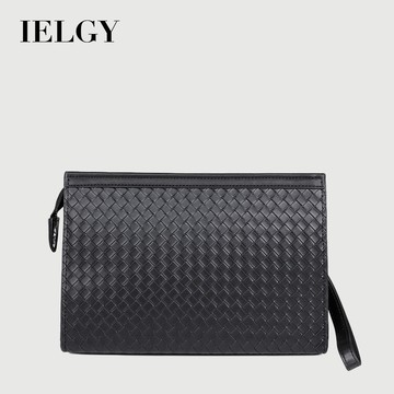 IELGY 新款男士手拿包潮牌大容量商務休閒編織紋夾包