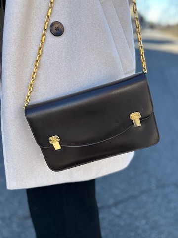 【 日本直送 名牌中古包 】CELINE  સલેન્સ 側背包 棕色 經典標誌 皮革 鍊條 vintage 古著 5dcbrt