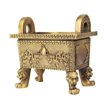 銅鼎黃銅鼎雙龍戲珠鼎方鼎寶鼎獸頭四足雙耳香爐鼎禮品工藝品擺件 c8072