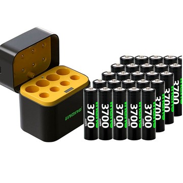 iNeno 3號/AA 恆壓可充式1.5V鋰電池全新特大能量3700mWh32入+(3號/4號各4槽)AI隨身收納盒充電器