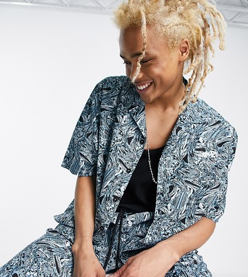 COLLUSION woven short sleeve shirt with all over print co-ord-Blue