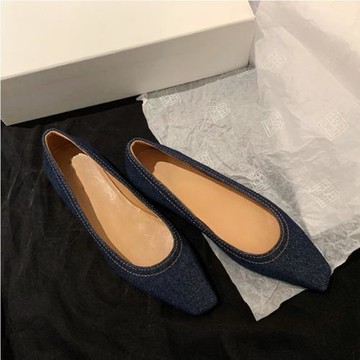 牛仔單鞋女平底2025年春秋新款法式英倫風淺口方頭通勤鞋簡約瓢鞋