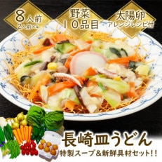 長崎皿うどん8人前  雲仙野菜10品目  太陽卵6個セット アレンジレシピ付き