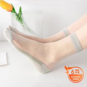 日系純色百搭襪子女棉底透明白絲女襪韓版水晶絲吸汗玻璃絲中筒襪