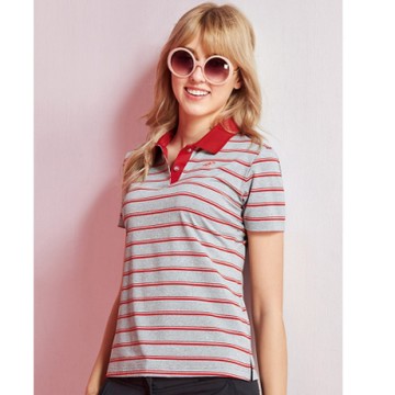 【Londa Polo】雙色彈性女版短袖POLO衫(P206212灰紅條)