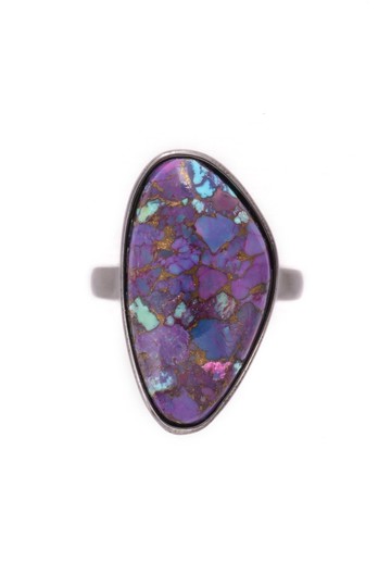 【畢業禮物】【聖誕禮物】紫色綠松石S925純銀電鍍黑均碼開口戒