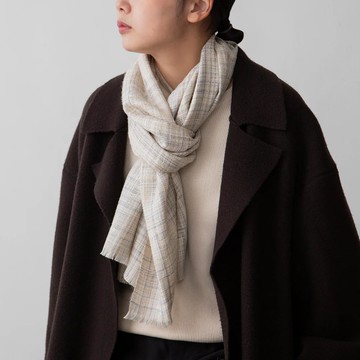 絣染多彩絲質圍巾-淺褐
