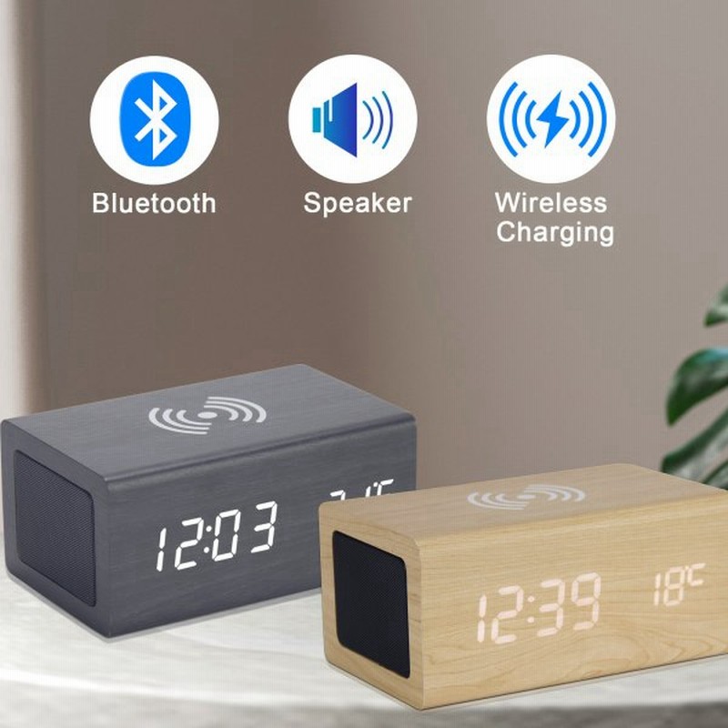目覚まし時計 Bluetooth 高音質 スピーカー付き 置時計 おしゃれ 木目調 Qi対応 スマホ ワイヤレ充電器 Airpods Iphone用 木製 卓上 温度計 技適認証済み 通販 Lineポイント最大get Lineショッピング