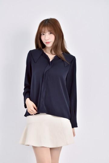 加購優惠(S) hthp領口設計藍色長袖上衣