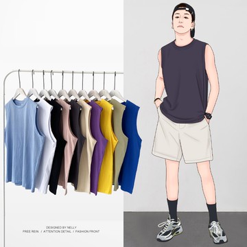 夏季健身跨欄籃球運動背心男潮寬松坎肩外穿男士純棉打底無袖T恤