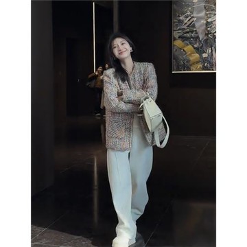 法式彩色香香紗線毛感小香風毛呢外套女2025春季新款粗花呢外套