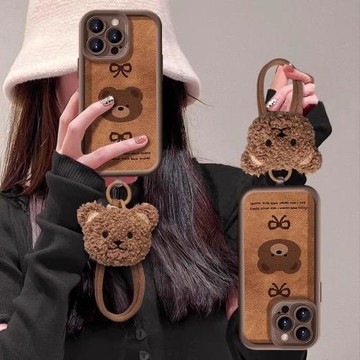 美拉德新款適用蘋果16promax手機殼13保護套卡通plus個性可愛小熊15pro高級感女iphone14pm全包防摔12帶掛繩