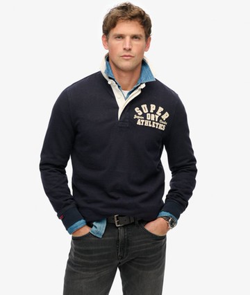 Superdry Men's Vintage Athletic Rugby Shirt Navy Size: M