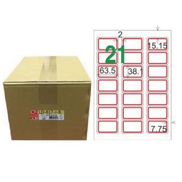 【龍德】LONGDER 三用電腦標籤 A4 21格 圓角38.1*63.5mm紅框1000張/箱 LD-817-J-B(適用雷射、噴墨、影印)