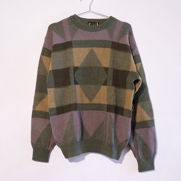 復古毛衣 古著毛衣 古著 毛衣 日本製 100% 純羊毛 經典菱形 375