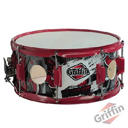 GRIFFIN Snare Drum Birch Wood Shell 14 X 6.5 Inch Oversize 2.5" Large Vents ＆ Custom Graphic Wrap (Limited Edition) Red Hardware ＆ Marching Drum