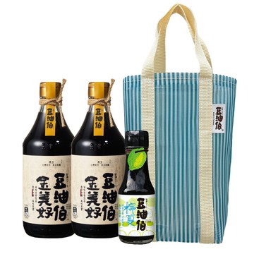 【豆油伯】復古提袋組-金美好醬油（無添加糖）500mlx2＋檸夏釀造醬油（檸檬風味）100mlx1 （復古袋，花色隨機）_廠商直送