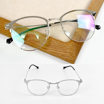 鏡框 銀色圓半框金屬平光眼鏡NY461