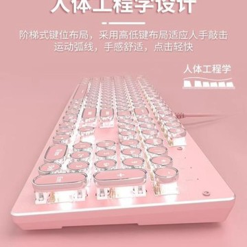 2025年新款機械鍵盤女生高顏值辦公游戲筆記本有線鍵盤三件套電腦