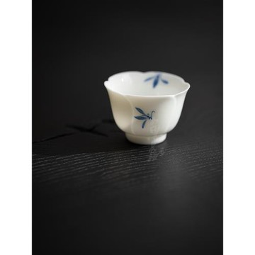 魚戲手繪蝴蝶蘭花茶杯手工復古家用主人杯功夫杯個人單杯品茗杯子