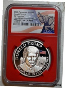 アンティークコイン コイン 金貨 銀貨 CAMEROON SILVER OZ DONALD TRUMP HIGH RELIEF NGC PF UC FDOI S1000F