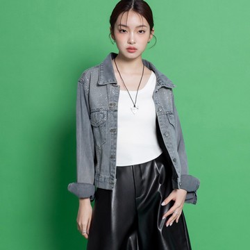 niceioi 霧感刷色亮鑽丹寧外套