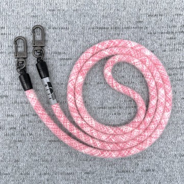 niji毛絨手機背繩  6mm White&Pink crosshatch