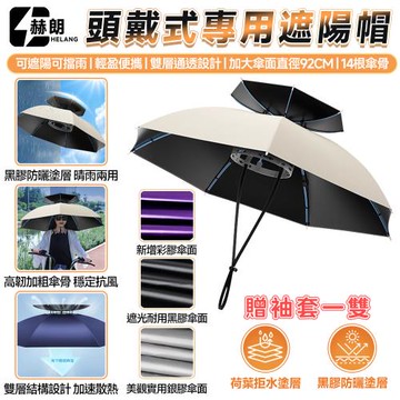 【Secaii設彩品牌店】97cm雙層 雙骨更抗風 送袖套1雙(釣魚帽 遮陽帽 雨傘帽 頭戴式遮陽傘 傘帽)