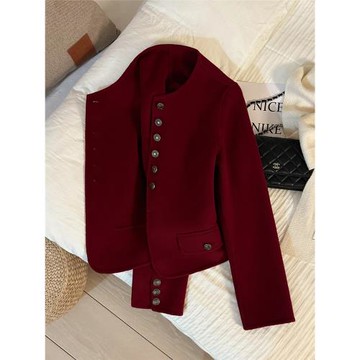 紅色氣質小香風雙面羊絨毛呢短外套女2025秋冬新款69羊毛高端上衣