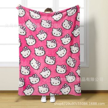 跨境數碼印花法蘭絨蓋毯卡通毛毯三麗鷗kt貓史迪仔蜘蛛俠卡通蓋毯