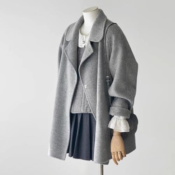 灰色雙面羊毛呢子大衣外套女2025年春秋季新款小個子赫本風高級感