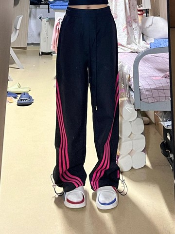 美式複古 三條槓 條紋闊腿褲 女ins 新款潮流 寬鬆百搭 休閒運動褲