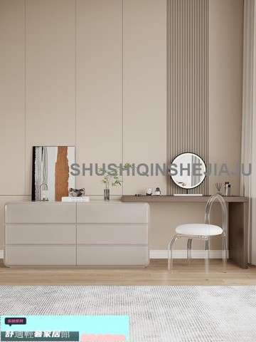 新品免運 主臥意式極簡梳妝臺斗柜一體臥室簡約現代化妝桌床尾收納柜實木桌