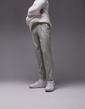 Topman tapered ripstop trousers in light khaki-Green