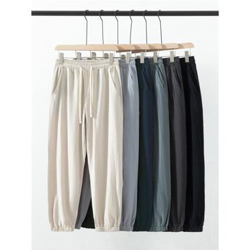 亞麻束腳褲夏季男冰絲棉麻運動褲胖子大碼褲中國風薄款透氣九分褲