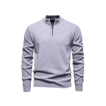 2024新款純色立領毛衣跨境外貿男立領半拉鏈修身男士針織衫上衣男鑫弘-衣錦男裝