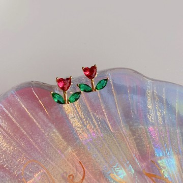 睡覺不用摘精致寶石復古氣質郁金香優雅小巧耳釘耳環耳飾1入