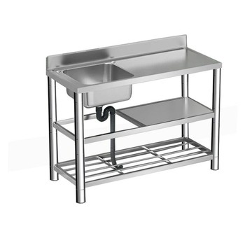 廚房洗菜盆水池單槽不銹鋼水槽帶支架加厚洗碗洗手臺盆臺面一體柜[DD160109]