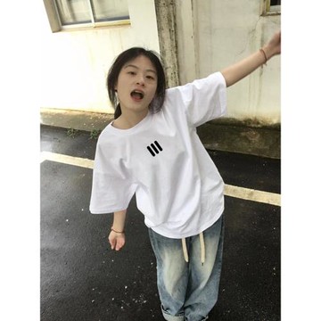 100%純棉美式潮牌小個子正肩短袖t恤女夏設計感oversize半袖上衣