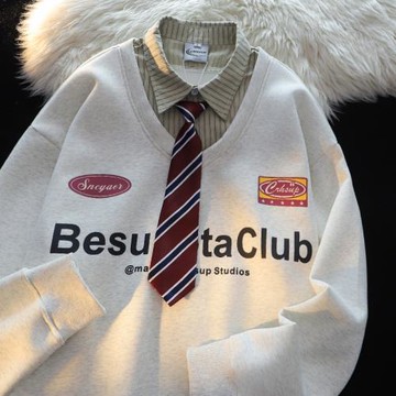 學院風Polo領帶假兩件衛衣女2026新款爆款寬松情侶百搭慵懶風上衣