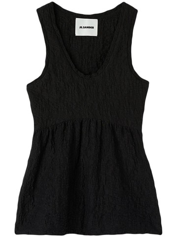 Jil Sander - crinkled flared top - women - Cotton/Polyamide/Elastane - 42 - Black