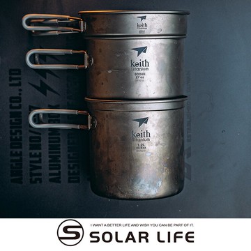 鎧斯Keith Ti6014純鈦折疊鍋組附收納袋.戶外登山露營野炊環保鈦金屬輕量便攜易清洗摺疊握把平底煎鍋子湯碗套鍋