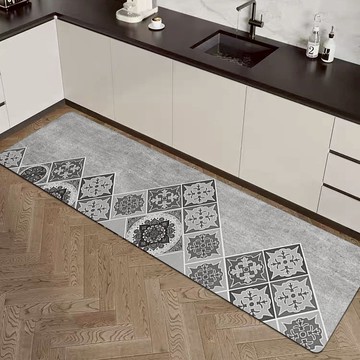 波蘭復古花磚珪藻土軟式地墊【漫舞繡球-岩灰45*200】 珪藻土地墊 速乾 吸水  廚房 軟式地墊 浴室地墊   軟地墊 浴室 矽藻土地墊 柔軟