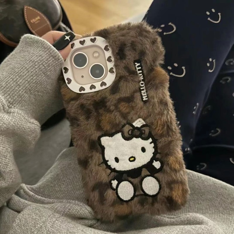 iphoneケース ハローキティ ヒョウ柄 もこもこ スマホケース iphone15 